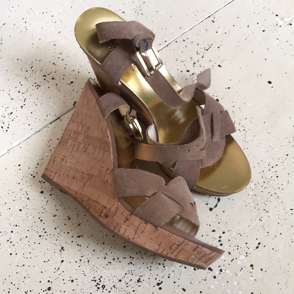 Michael Kors Camel Suede and Cork Platforms